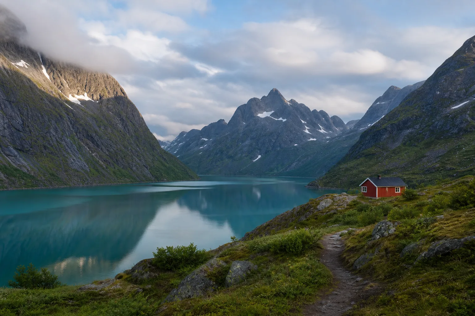 Hiking cabin beside a fjord
