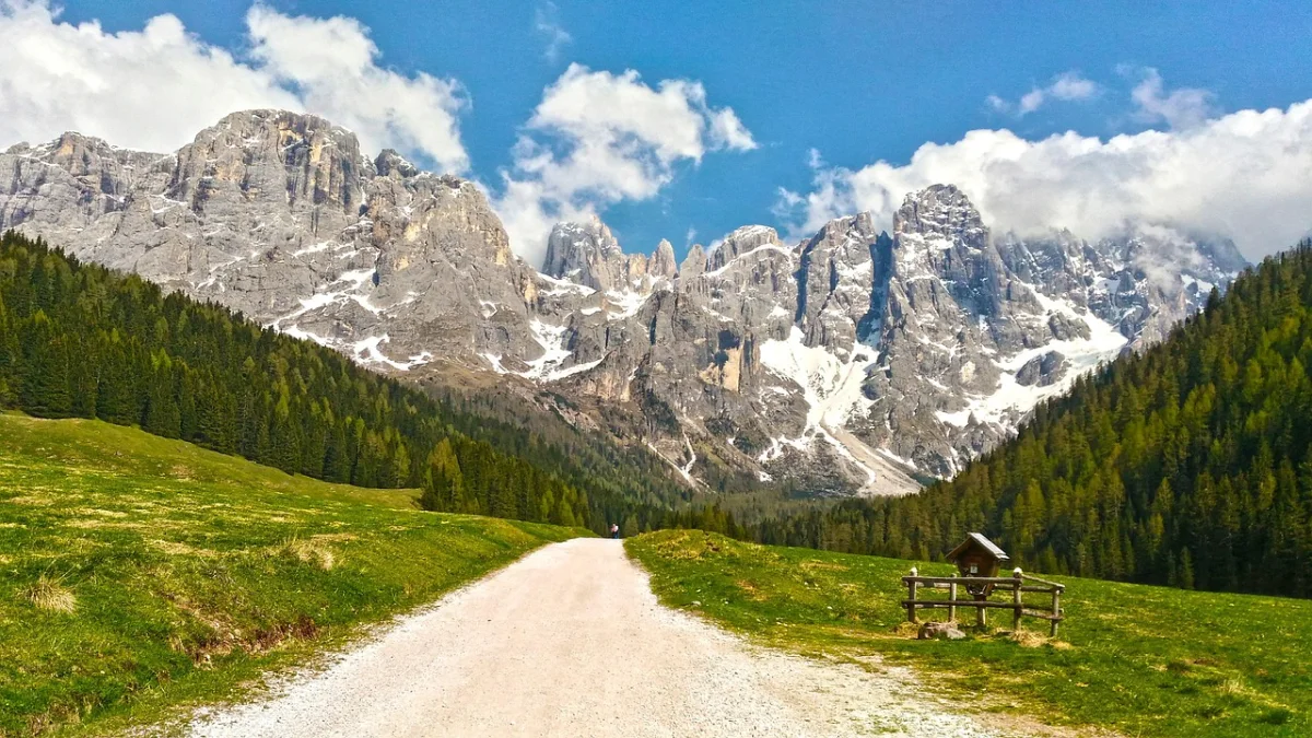 A broad path through Val Venegia beneath the Pale di San Martino