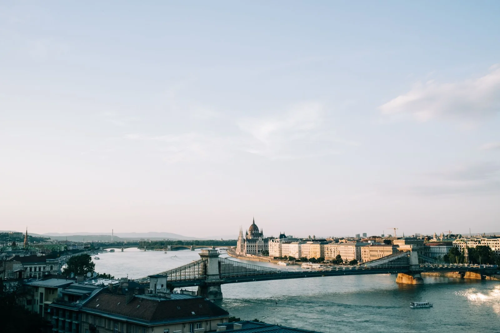 Budapest Parliament and Chain Bridge beside the Danube