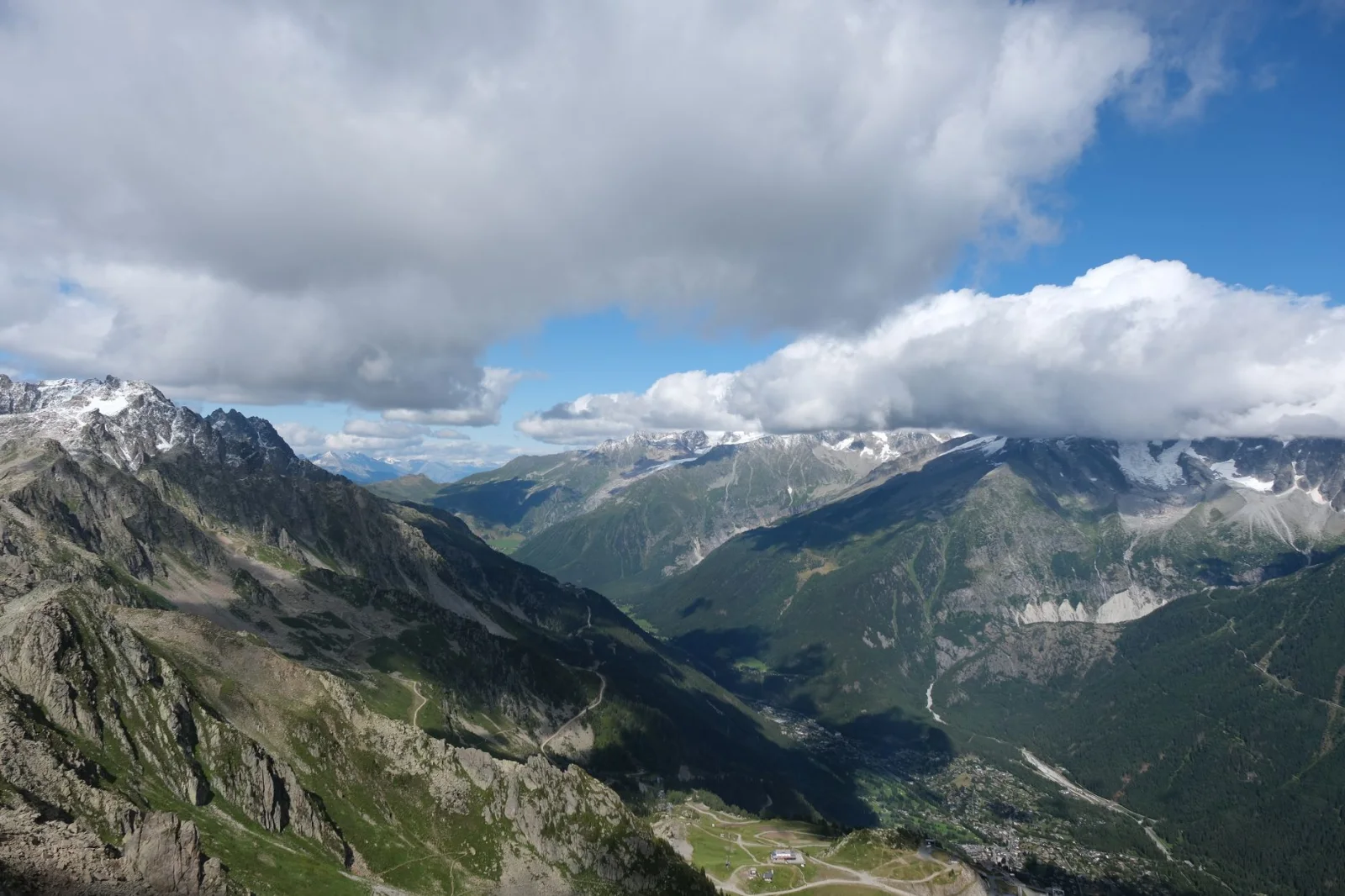 Chamonix mountain range beneath dramatic clouds
