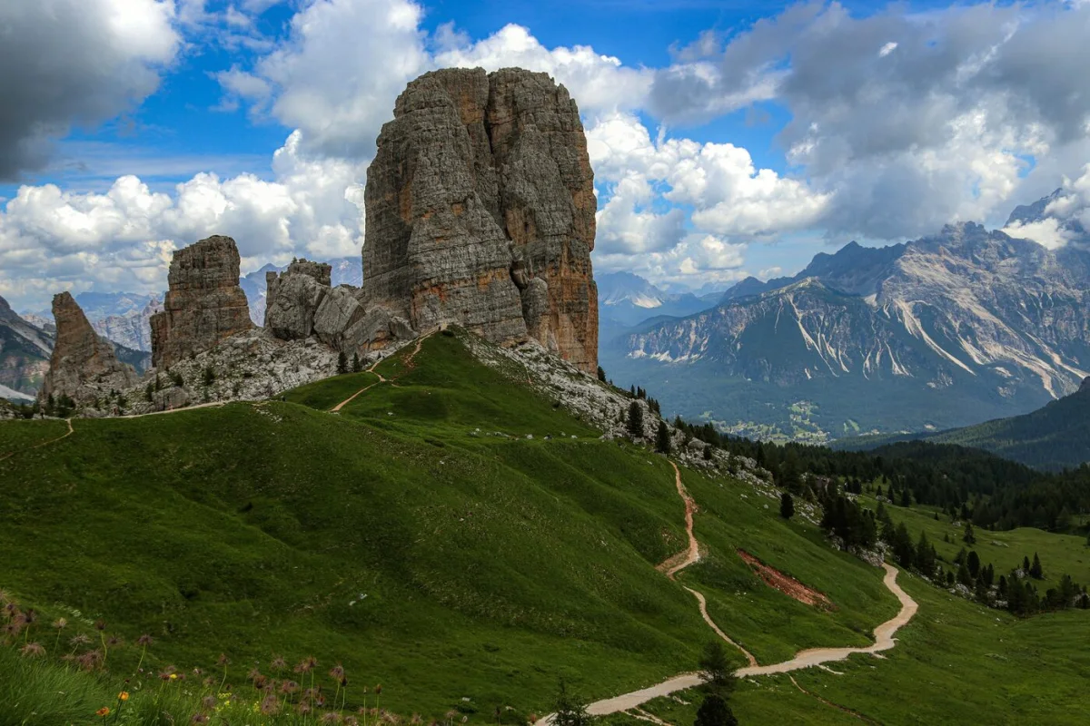 Cinque Torri rock towers and hiking paths