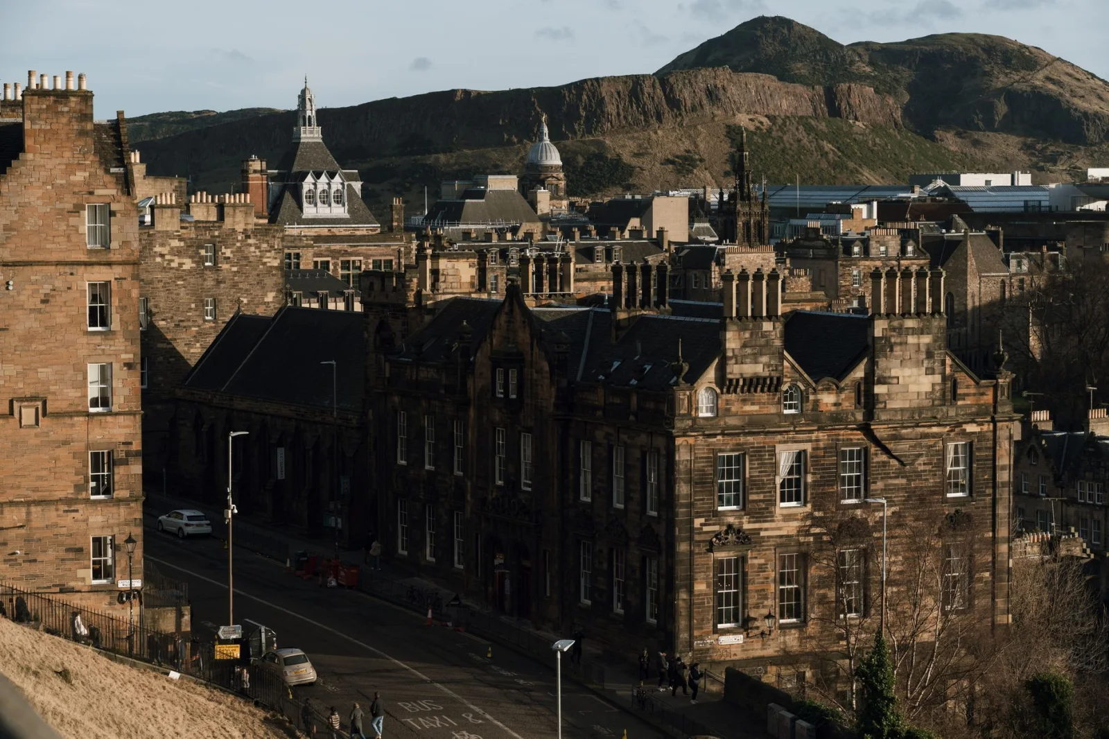 Edinburgh Old Town viewed from a path near Arthur's Seat