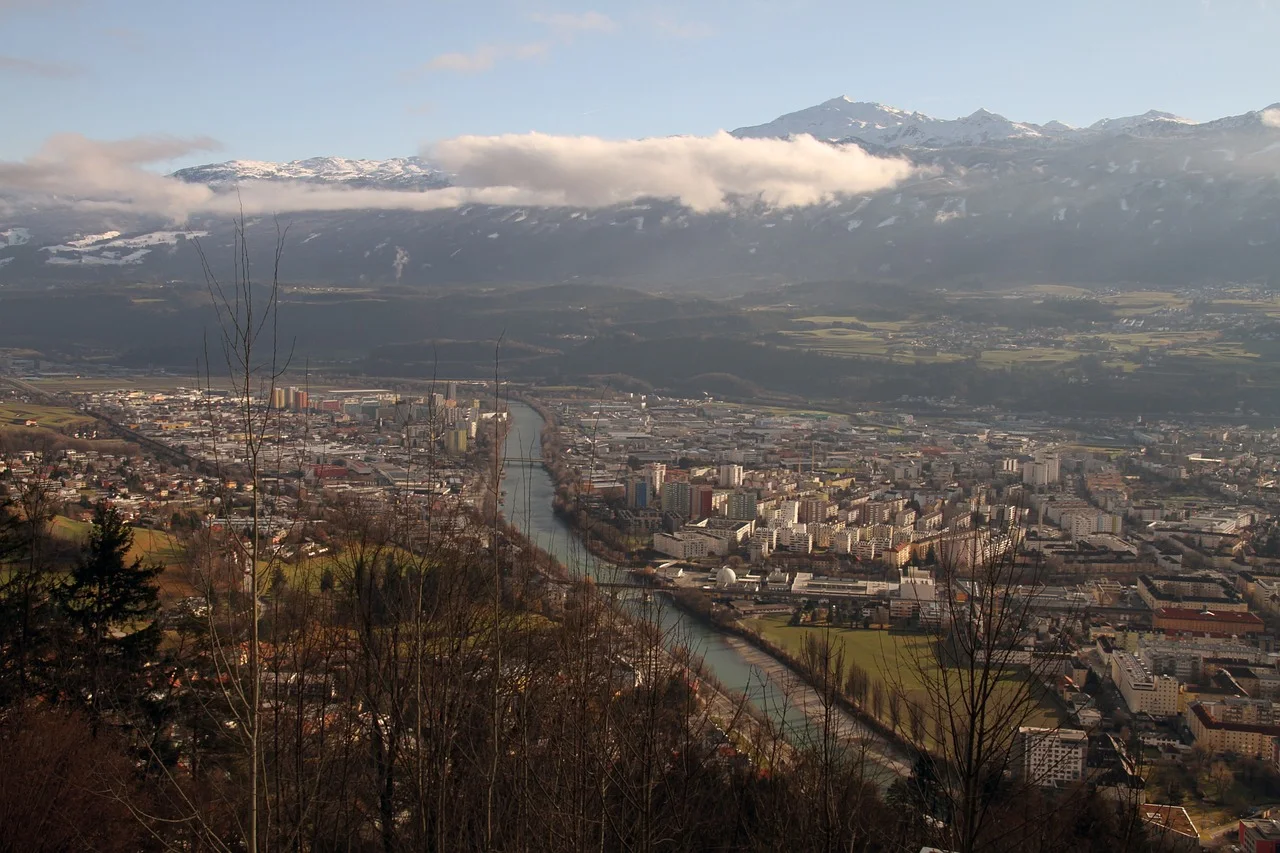 River and cityscape of Innsbruck, Austria, with alpine backdrop