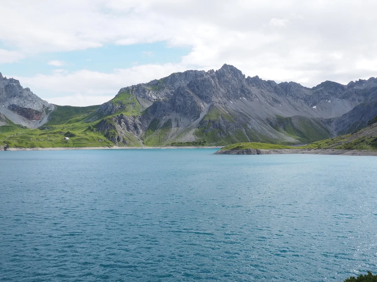 Lünersee alpine lake surrounded by Vorarlberg mountains in Austria