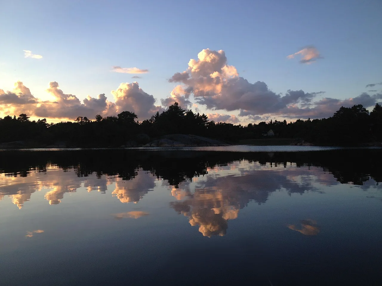 Rocky islands and calm Baltic water in the Stockholm archipelago
