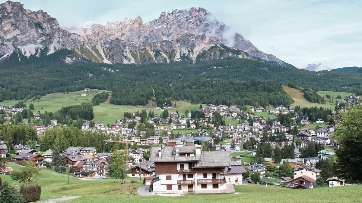 The town of Cortina d’Ampezzo beneath the eastern Dolomites